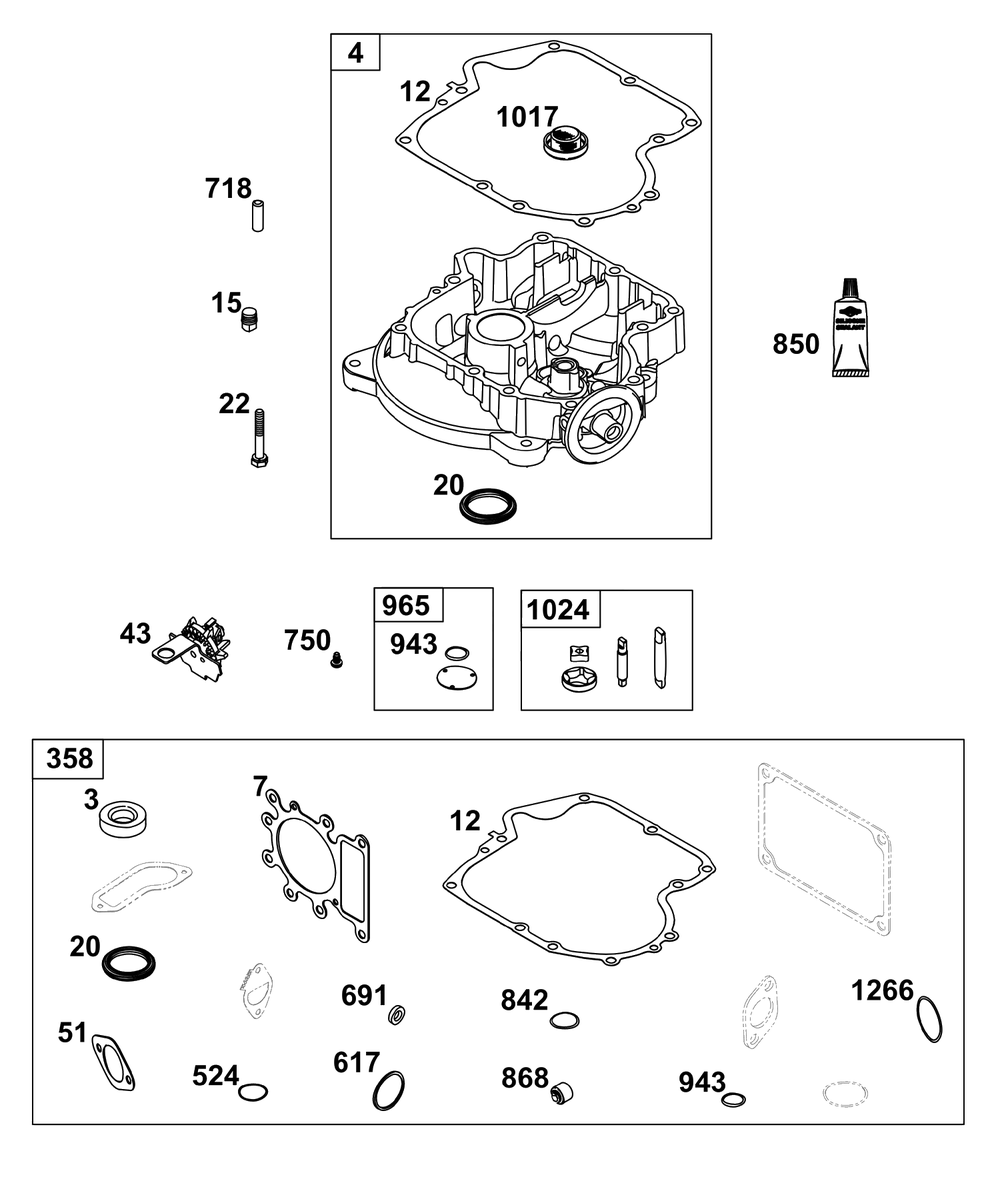 Crankcase Cover/Sump Group Diagram and Parts List for 31R875-0038-B5  Briggs and Stratton Engine